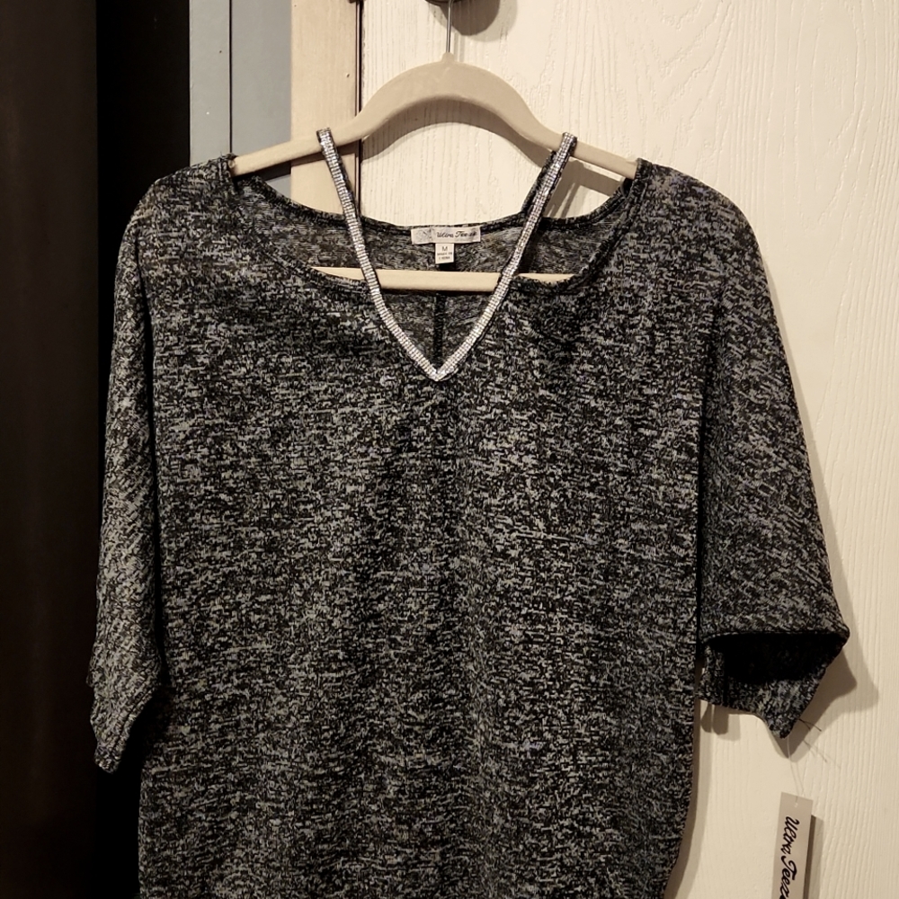 Ultra Teeze open neck bling top with crystals